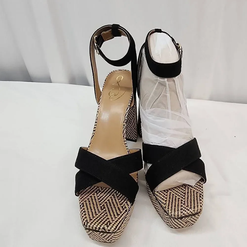 Sam Edelman Size 10 Nolita Black Block Heel Open Squared Toe Ankle Strap Heeled - Picture 3 of 9